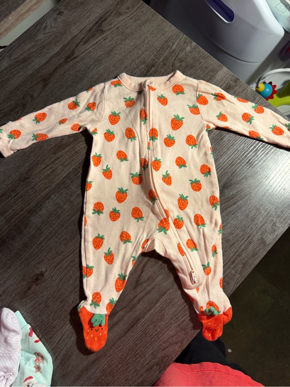 Old Navy Peach-Pink Strawberry Footed One-Piece